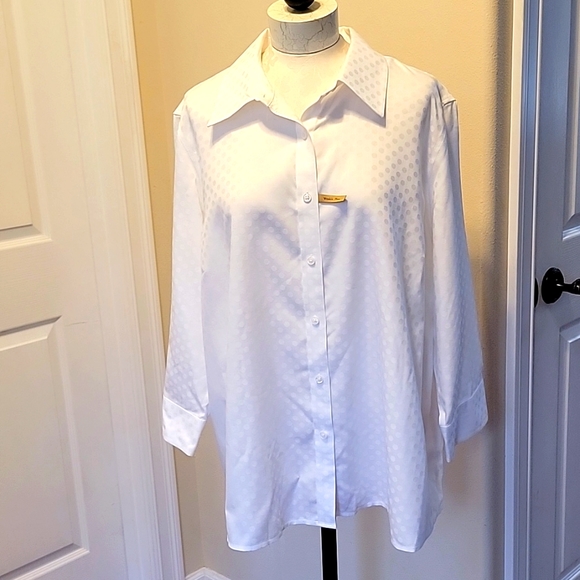 Alex Marie Tops - Alex Marie White Polka-dot Wrinkle Free Long Sleeve